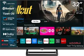 Koorui Smart TV - Tizen TV by Samsung - LED Full HD - 32 inch/81 cm - Streaming apps - AirPlay - Hotelmodus - HDMI x3, USB x2, CI+ - Tripple Tuner DVB-T/T2/S/S2/C - Frameless Design - Enkelvoudige standaard - Geassembleerd in Nederland- K32Q1H-T8M