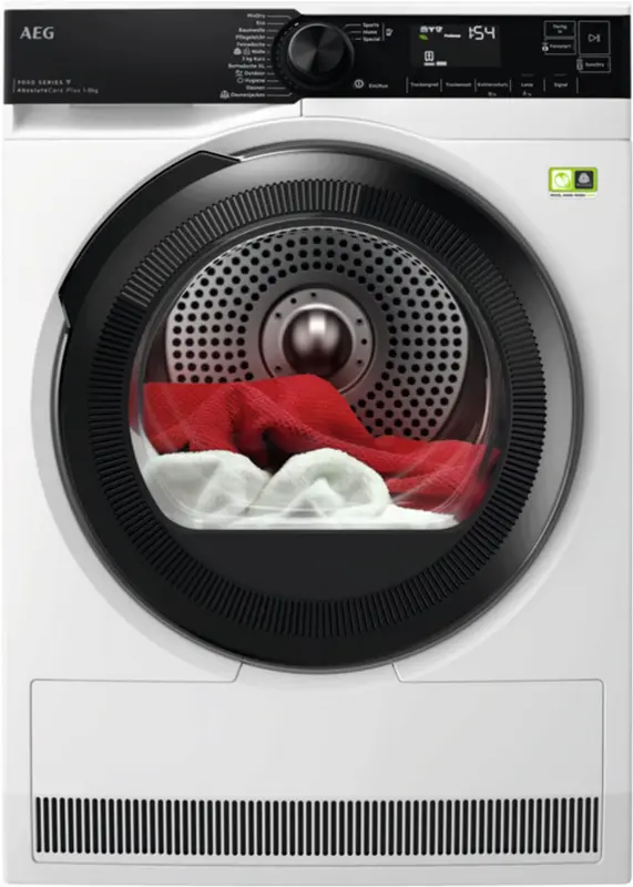 AEG Series 9000 TR9W75780, Vrijstaand, Voorlader, Warmtepomp, Wit, Draaiknop, Touch, Rechts