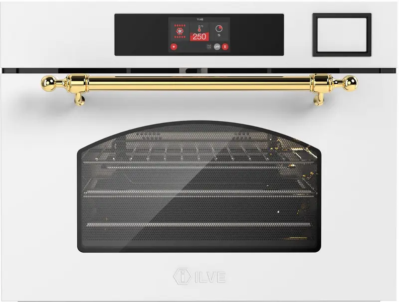 ILVE Compact 45cm 3 in 1 oven/stoom/magnetron Nost. Wit Messing - Inbouw