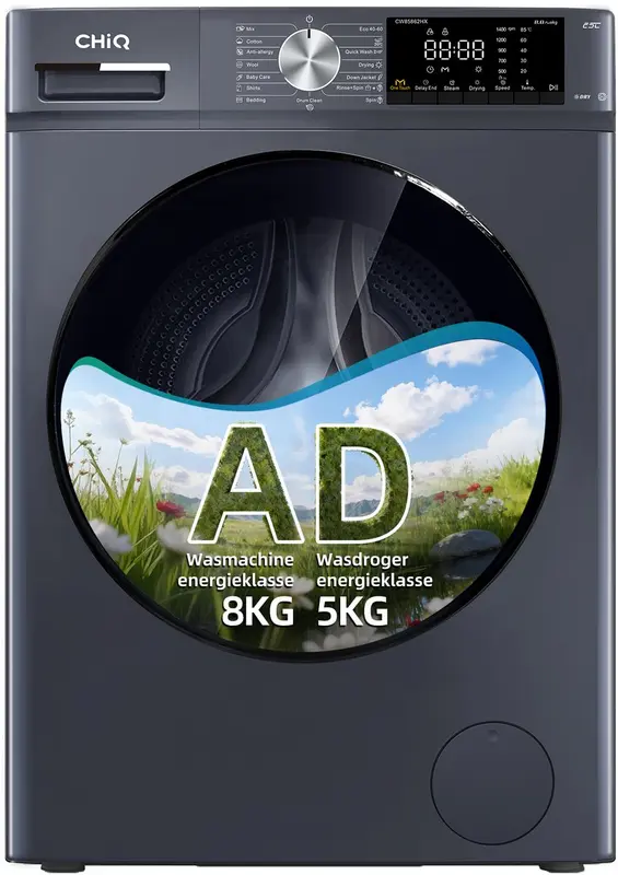 CHiQ CW85862HX - Was-droogcombinatie - Full Service - 8+5KG -OneTouch Smart Wash - 15programma's - Stoom & Allergiezorg -Klasse A/D- 12 jaar garantie op motor - 2026 Nieuw