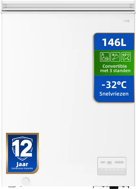 CHiQ CCF146DWE - Vrieskist - 146 L - Digitaal LED Display - Inverter Technologie - Snelvriezen tot -32°C - Wit - 12 Jaar Garantie op Compressor - 2026 Nieuw