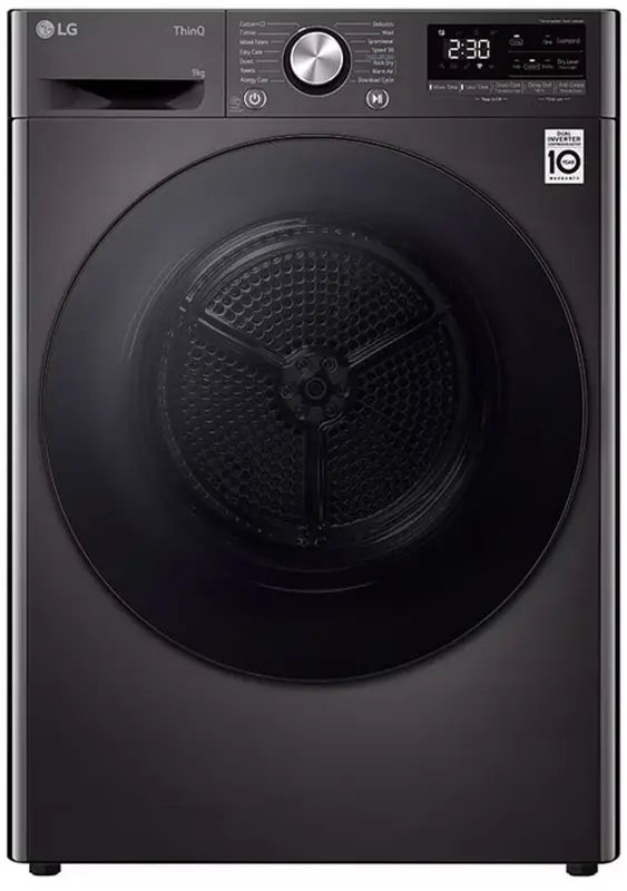 LG RH90V9ZVEN warmtepompdroger 9kg Zwart - Zelfreinigende condensor - Dual Inverter Heat Pump voor energiezuinig en zorgvuldig drogen - Eco Hybrid, sneller drogen of extra energiebesparing. Energieklasse A+++