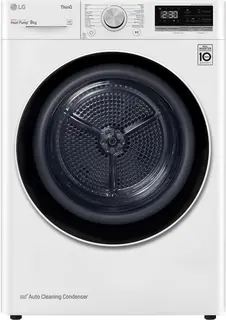 LG RH90V5AV6N warmtepompdroger 9 kg met Inverter Heat Pump voor energiezuinig en gelijkmatig drogen, Sensor Dry stopt automatisch bij droog, Allergy Care en stille werking. Energieklasse A++