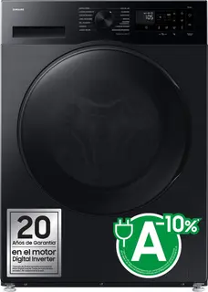 Samsung WD90DG5G34BB, Voorlader, Vrijstaand, Zwart, Links, Zwart, LED